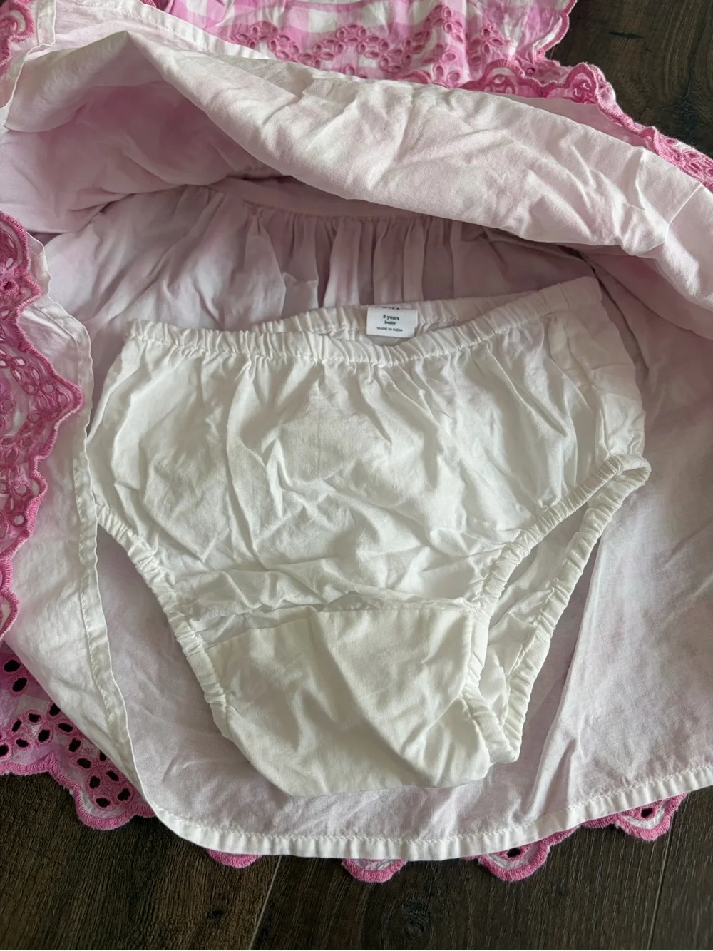 GAP Pink and White Gingham Dress with Eyelet Trim
